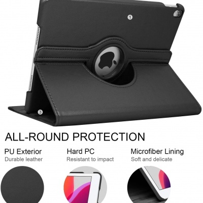 Capa protetora preta para tablet com várias texturas e características de material descritas