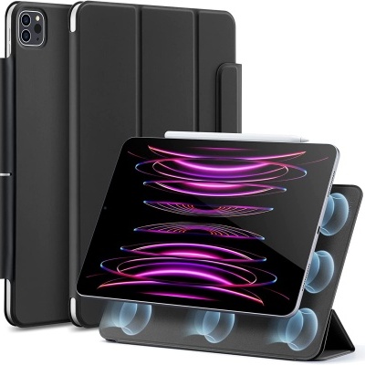 Capa protetora preta para tablet com suporte e caneta branca