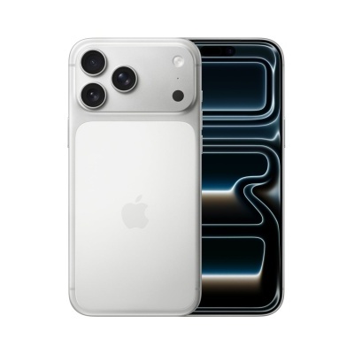 Smartphone Apple iPhone branco com três câmaras e ecrã frontal com padrão azul