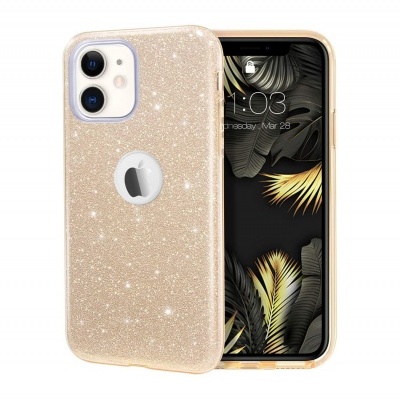 Capa plástica dourada brilhante para iPhone com recorte circular para logotipo da Apple