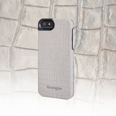 Capas de telemóvel brancas com padrão de pele de crocodilo e logo Kensington