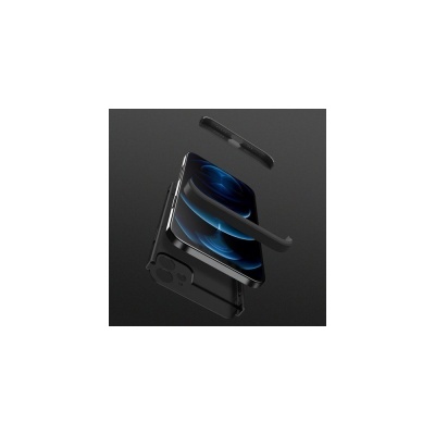 Smartphone preto com ecrã azul e acessórios pretos sobre fundo preto