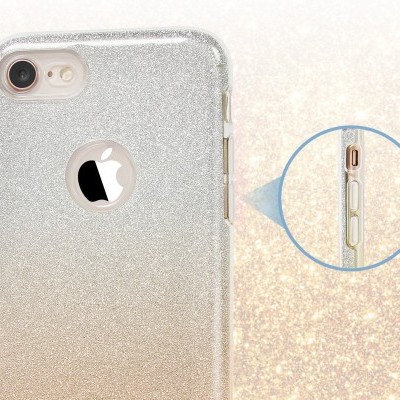 Capa para smartphone prateada com brilho e recorte para câmara e logótipo