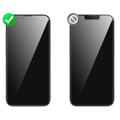 Dois smartphones pretos lado a lado com símbolos de aceitação e proibição