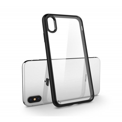 Capa transparente com bordas pretas para smartphone e telemóvel branco atrás