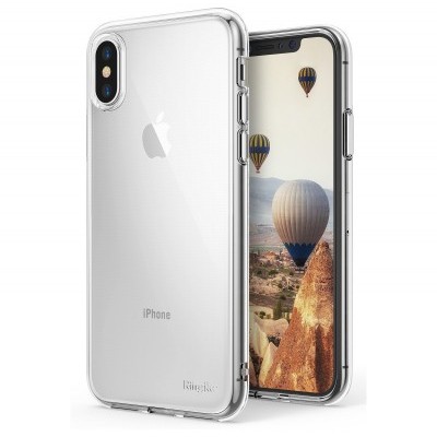 Capa transparente para iPhone com balões de ar quente no ecrã