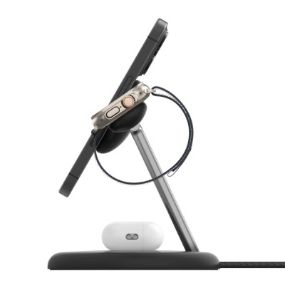 Suporte de carregamento com tablet, relógio inteligente e caixa de auriculares