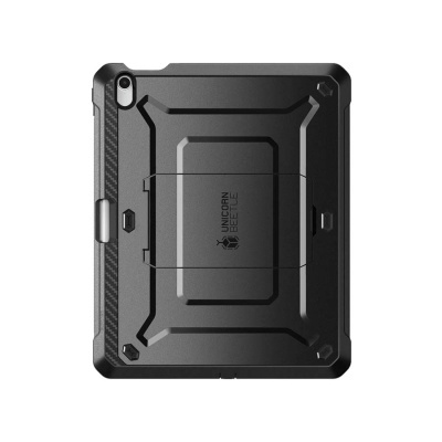 Capa preta resistente para tablet com design geométrico e texto UNICORN BEETLE