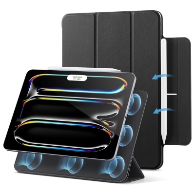 Capa preta para tablet com suporte para Apple Pencil e suporte dobrável