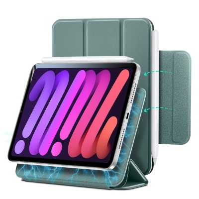 Capa verde para tablet com suporte dobrável e compartimento para caneta magnética branca