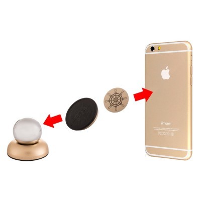 Suporte magnético dourado com esfera de cristal e peças magnéticas para iPhone dourado
