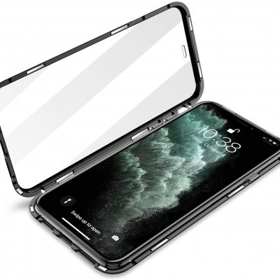 Capa protetora magnética preta para smartphone com parte transparente