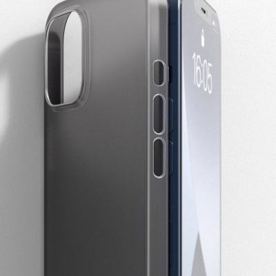 Telemóvel azul com capa protetora cinza com botões embutidos