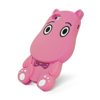 Capa telemóvel silicone rosa com desenho de animal caricatura e laço roxo
