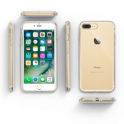 iPhone dourado múltiplas vistas com ecrã ativo e verso mostrando logótipo Apple
