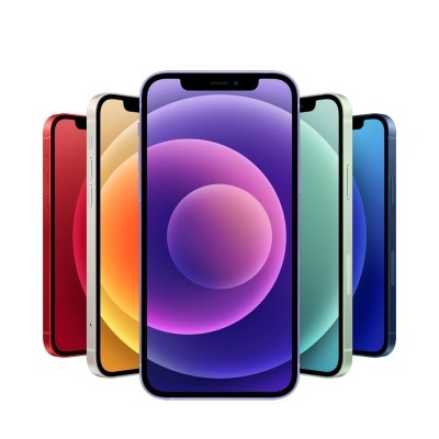 Cinco smartphones coloridos com ecrãs circulares em leque