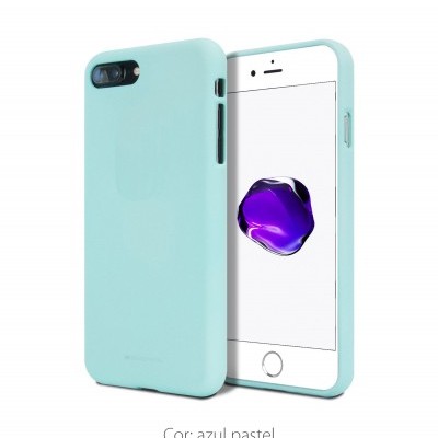 Capa de silicone para smartphone azul pastel com dispositivo