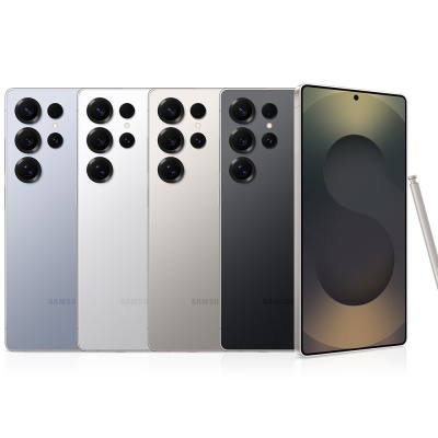 Cinco smartphones Samsung em várias cores com câmaras múltiplas e uma caneta junto ao ecrã