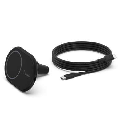 Carregador magnético preto com cabo USB-C para carro