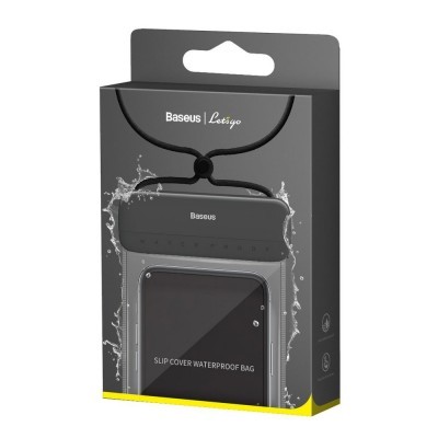Bolsa impermeável Baseus preta com fecho deslizante e cordão em embalagem