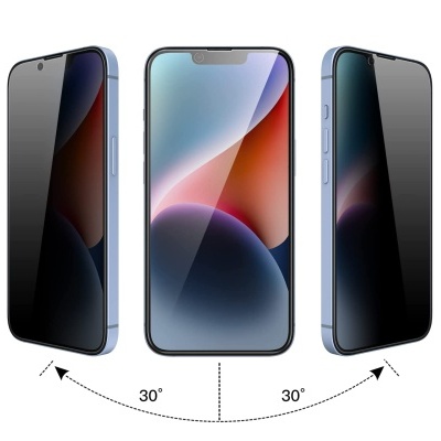 Três smartphones azuis mostrados em diferentes ângulos com ecrã colorido e ecrãs desligados.