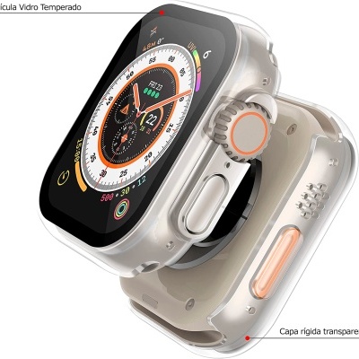 Relógio inteligente com capa transparente e bracelete bege