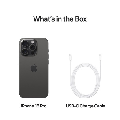 iPhone 15 Pro preto e cabo USB-C branco com texto explicativo