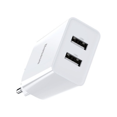 Carregador branco de parede com duas portas USB