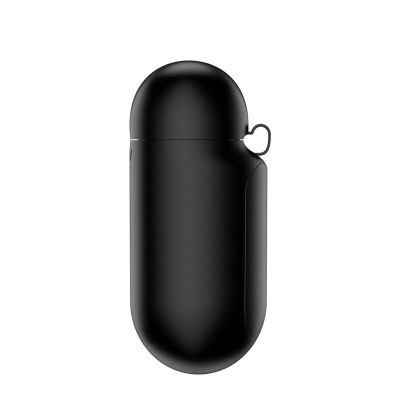 Estojo preto arredondado para AirPods com anel metálico