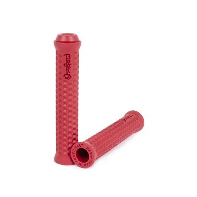 Pares de pegas para guiador de bicicleta vermelhas com textura hexagonal.