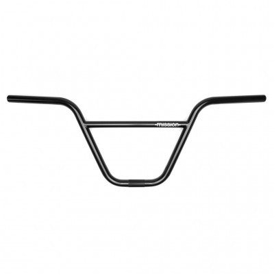 Guiador preto para bicicleta BMX com texto MISSION branco