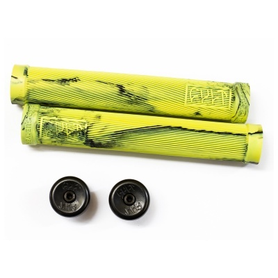 Punhos amarelos e pretos para bicicleta com tampões pretos