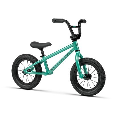 Bicicleta infantil BMX verde-azulada metálica com pneus pretos