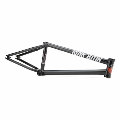 Quadro de bicicleta BMX preto com texto branco KINK BMX