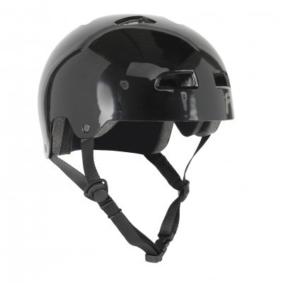 Capacete preto brilhante com ventilação e alças ajustáveis