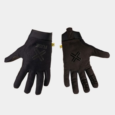 Par de luvas pretas com estampas X RUSE e fecho de velcro.