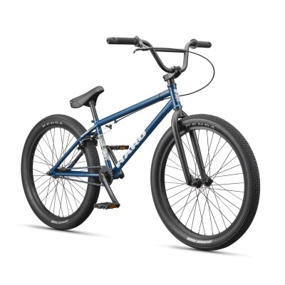 Bicicleta BMX azul com pneus pretos e logotipo HARO
