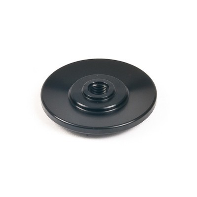 Disco circular preto de metal com furo roscado no centro