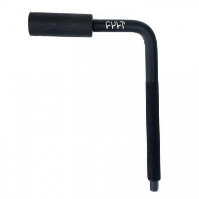 Chave de fendas preta em forma de L com marcas brancas no cabo.