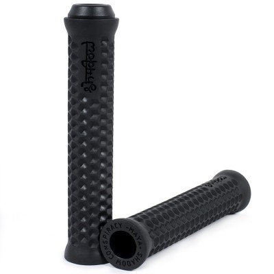 Punhos pretos para bicicleta com textura hexagonal e texto na borda