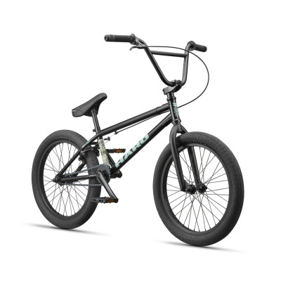 Bicicleta BMX preta com detalhes verdes