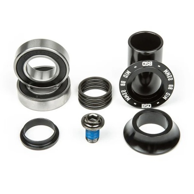Conjunto de rolamentos e componentes para bicicletas em branco e preto com texto BSD