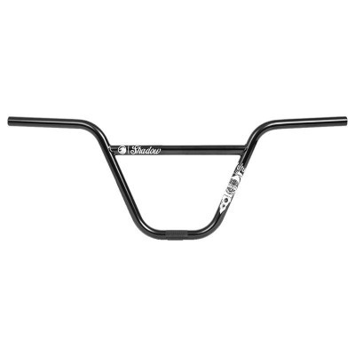 Guiador de bicicleta BMX preto com texto 'Shadow' em branco