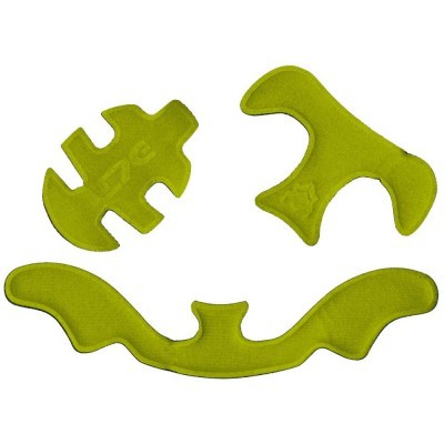 Três peças de tecido verde fluorescente com formato irregular