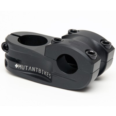 Suporte preto para guiador de bicicleta com parafusos e texto branco MUTANT BIKES