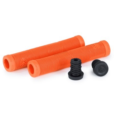 Par de punhos de bicicleta laranja com tampas pretas