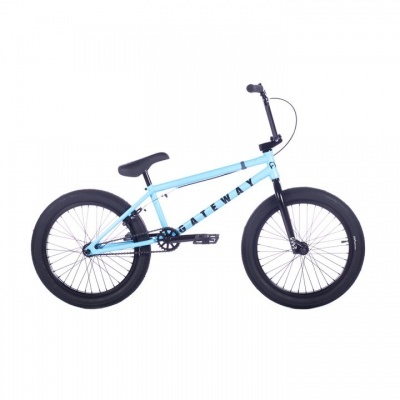 Bicicleta BMX azul claro com pneus pretos e marca 'LIFEWAY'