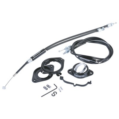 Conjunto de cabos e componentes para bicicleta sobre fundo branco