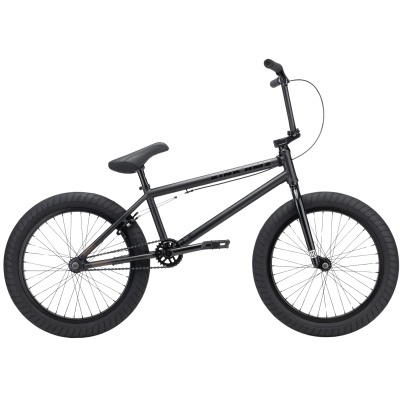 Bicicleta BMX preta com pneus grossos e quadro metálico