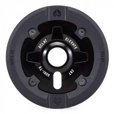 Roda preta com textos ÉCLAT, ELEVATE, 28T, 6001-16